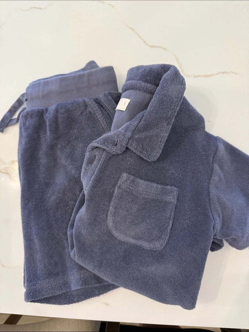 Pehr Kids Blue Terry Cloth Pajama Set - Soft Lounge Top & Pants
